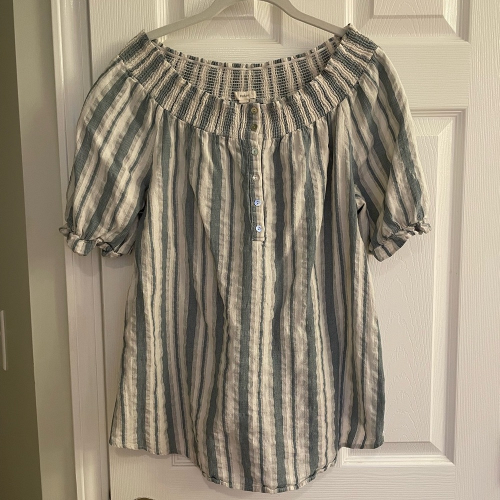 [5/$25 THIS WEEKEND ONLY] 
Easel Green and White Striped Blouse